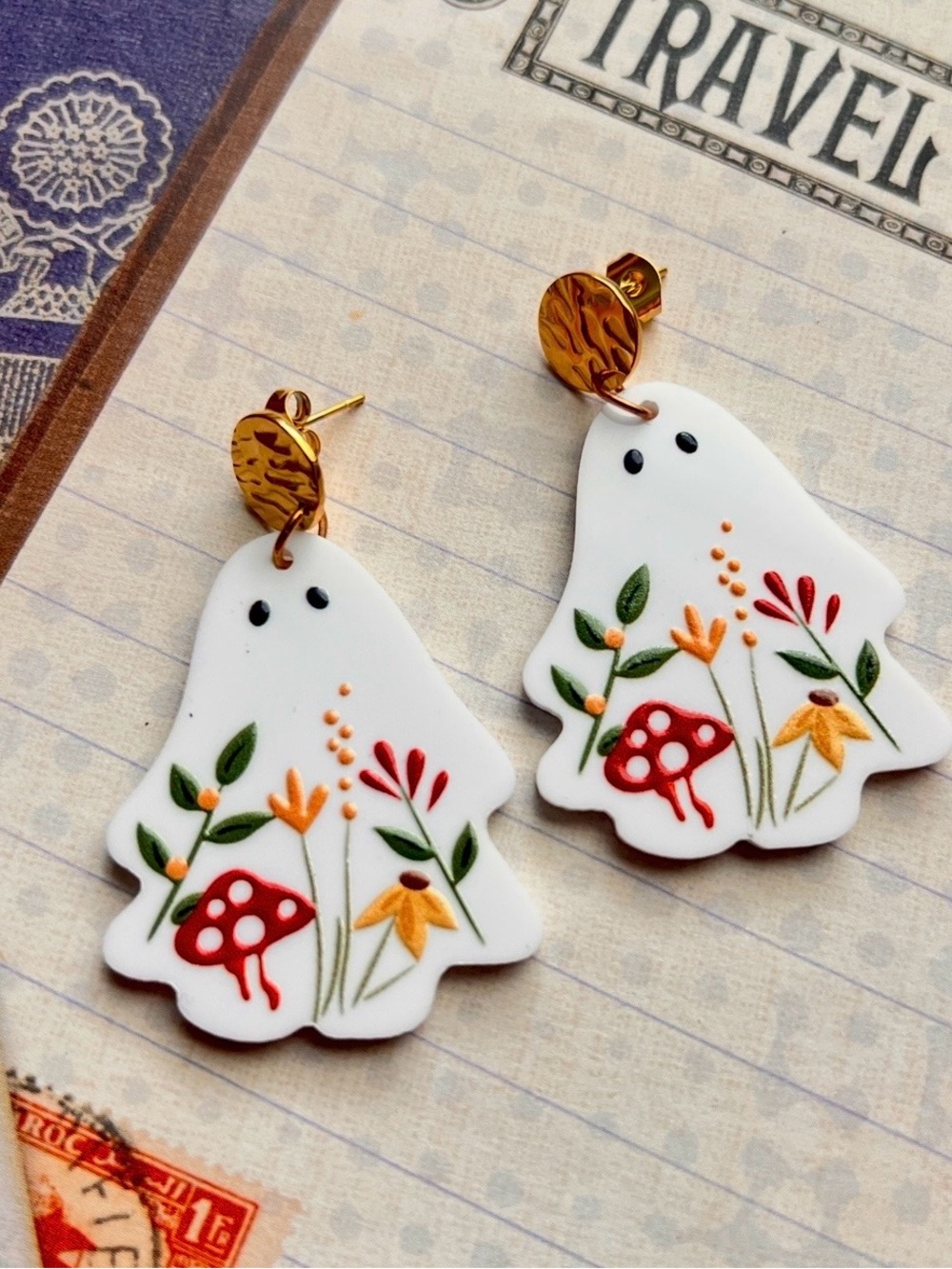 White Ghost Floral Mushroom Women’s Earrings Halooween